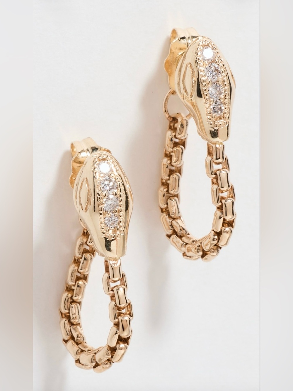 ZOË CHICCO 14K PAVÉ DIAMOND SNAKE HEAD BOX CHAIN HUGGIE EARRINGS, $1400, EUC